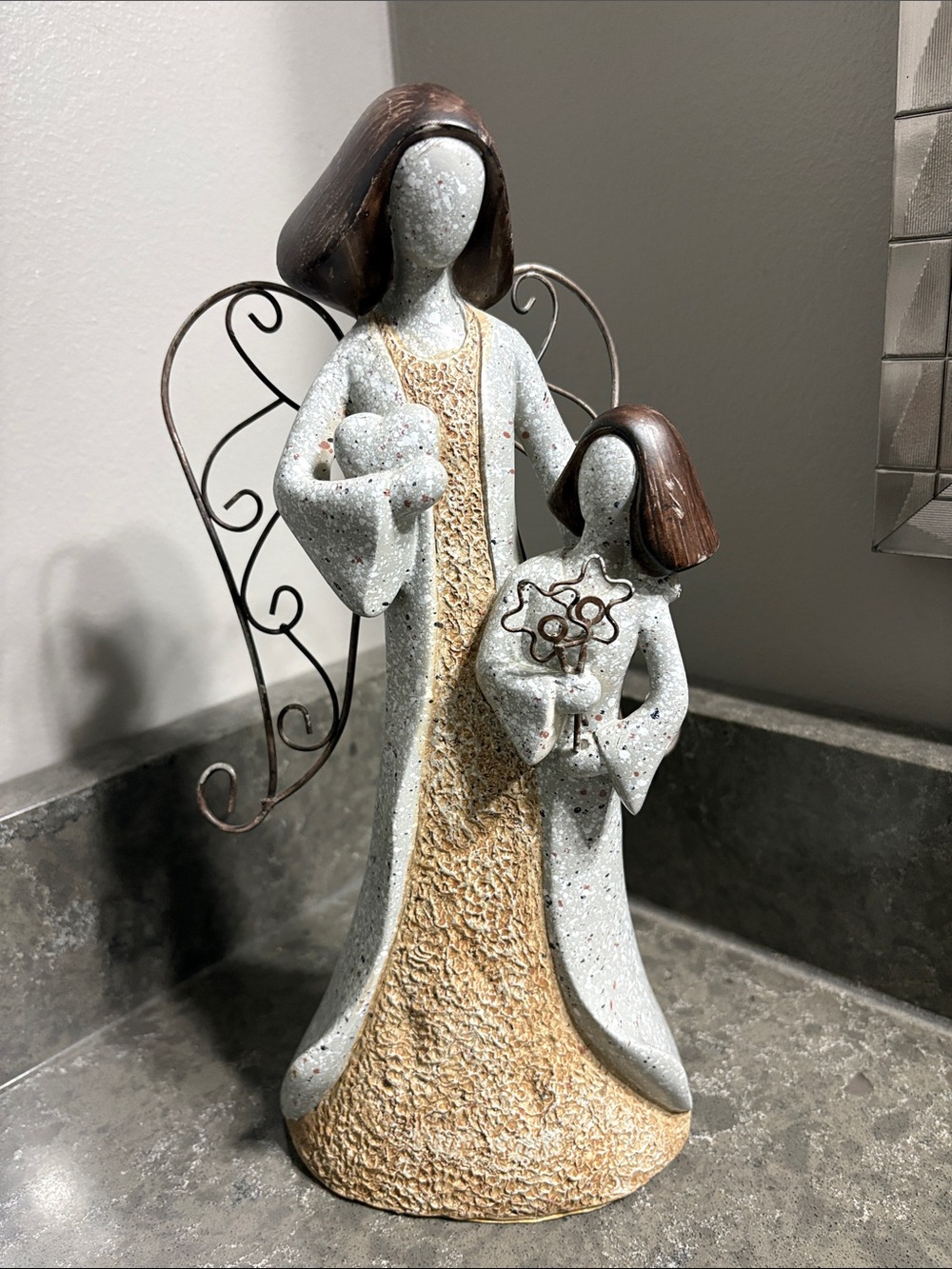 Angel Mother and Child Figurine – Cream and Brown Home Art